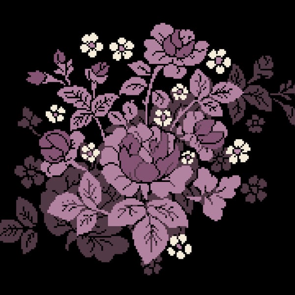 239 - Floral Lilac Roses Cross Stitch Pattern: Vintage Damask Design (PDF Chart)