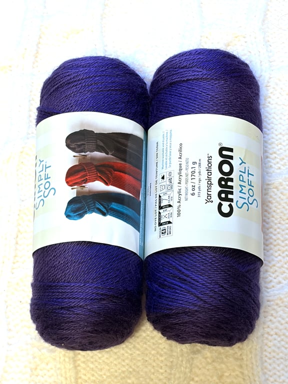 2 Balls x 170g CARON Simply Soft Yarn : Purple 100% Acrylic