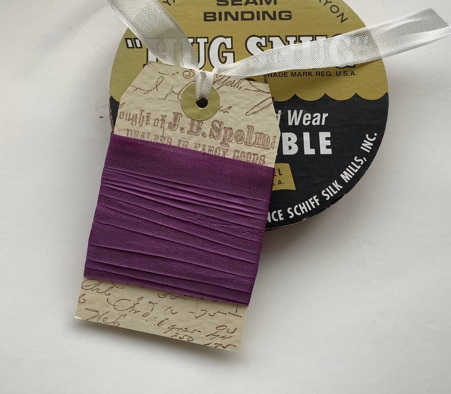 VINTAGE -STYLE ribbon . 4 yds. ( silky, seam binding ). ' Lavender'. Purple.