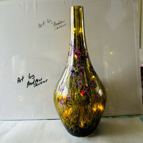 A hand painted and fired glass vase by Andrew Jenkins 
