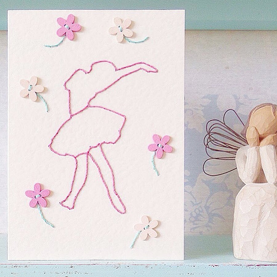 Ballerina Card. Hand Sewn Card. Ballet Card. Fairy. Birthday Card. Dancer.