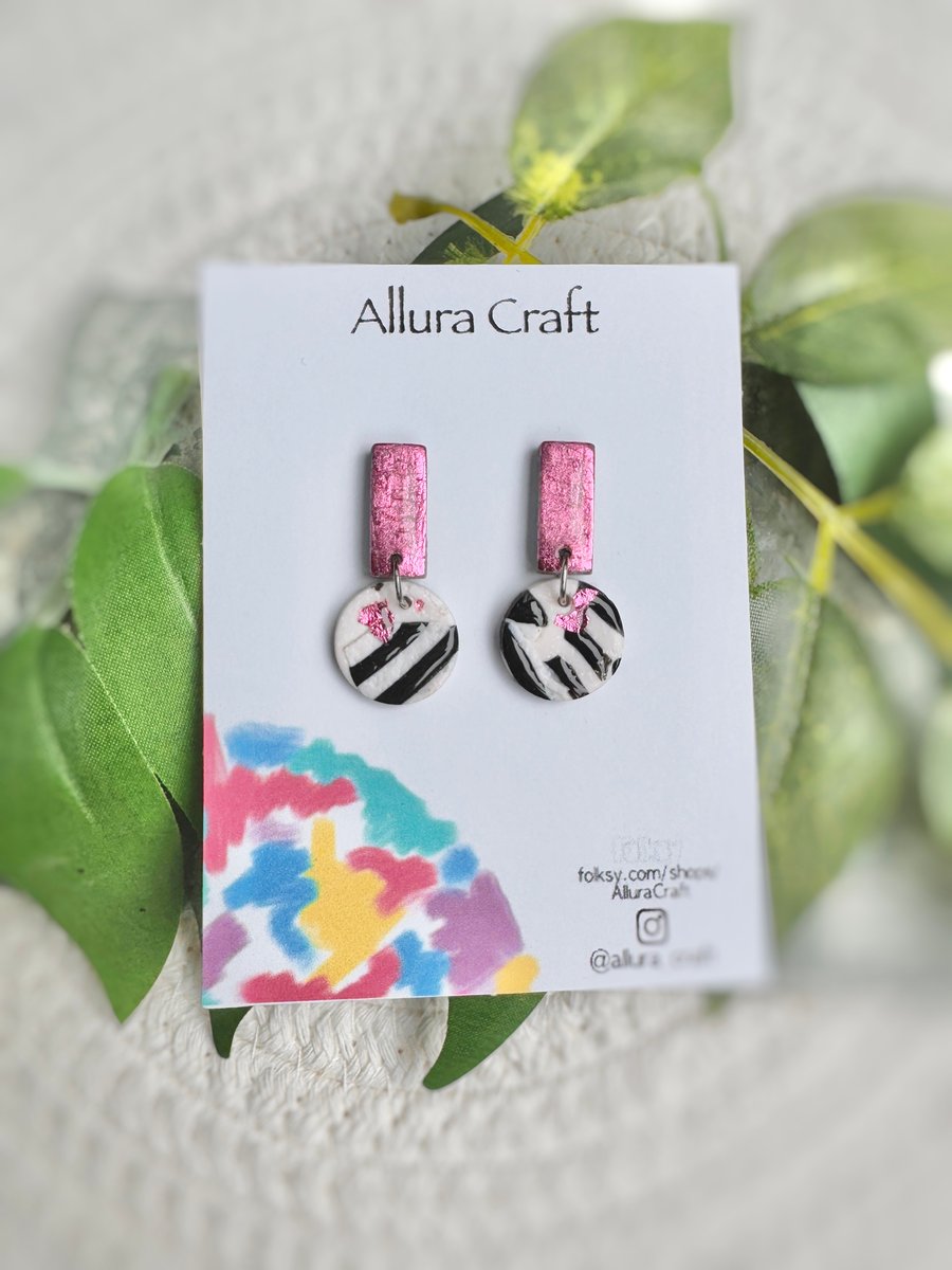 Abstract Zebra & Pink Dainty Earrings