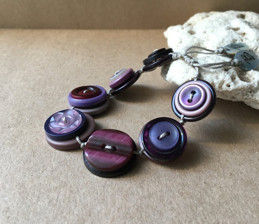 SALE - Purple Colour Story Vintage Button Handmade Adjustable Bracelet