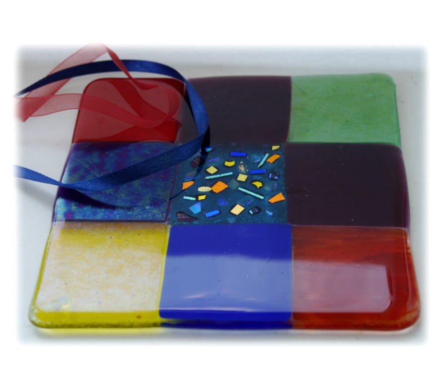 Fused Glass Trivet Rainbow Trivet 16cm 024