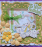 Birthday Card Cute Bunny Rabbits Glitter Gift Flowers 3D Luxury Handmade Card  - Image 1