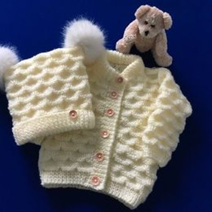 3-6 months Baby Cardigan & Matching Hat