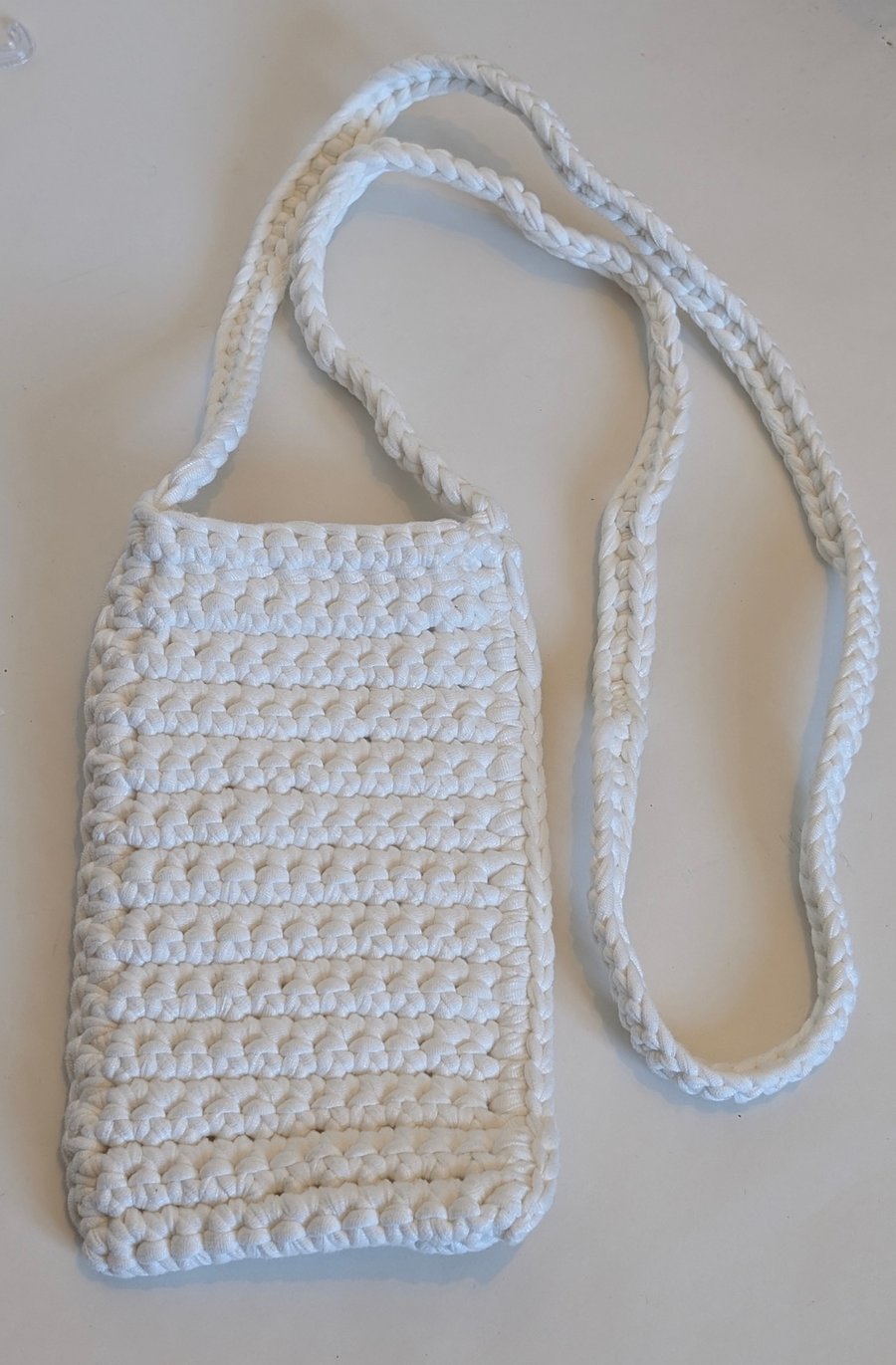 Handmade crochet crossbody bag made with cream t-shirt yarn 