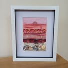 Pink Sunset Landscape Seascape 3D Framed Art 11" x 9" Recycled Materials