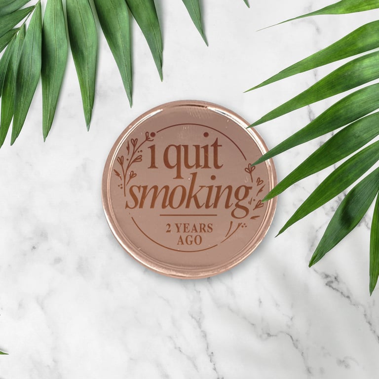 Personalised Quit Smoking Milestone Coin Floral Custom Smoke Free Engraved Token
