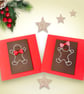 Christmas cards x 2 Mr and Mrs Gingerbread male and female, hand embroidered - Image 1