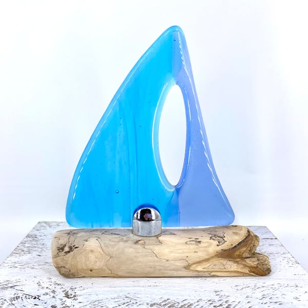 Fused Glass & Drift Wood Sailing Boat 