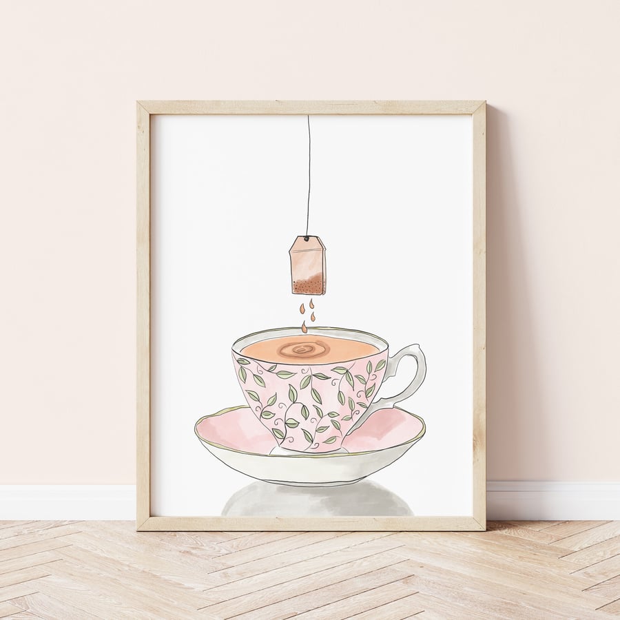 Earl Grey Tea Cup Art Print, Teacup Illustrated Art Print, Tea Cup Print