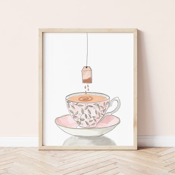 Earl Grey Tea Cup Art Print, Teacup Illustrated Art Print, Tea Cup Print