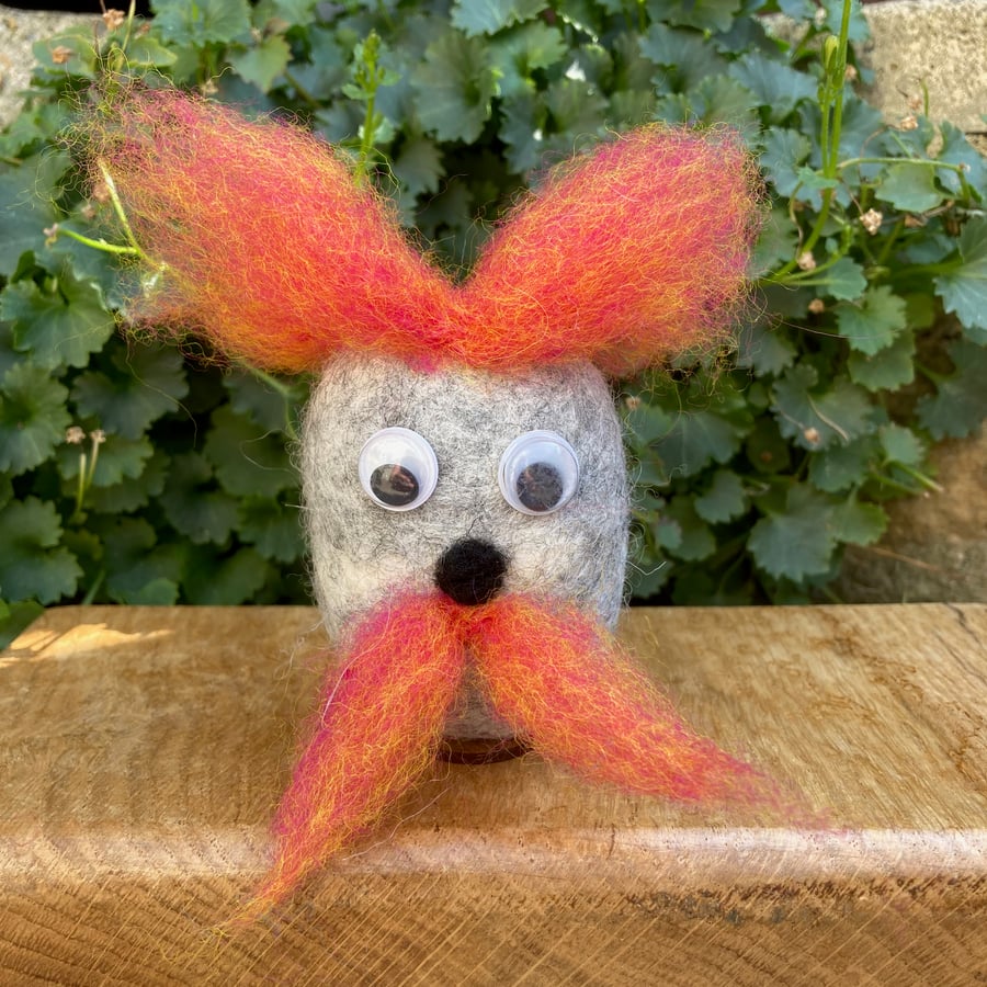 Pebble people, felted fun characters, grey and orange
