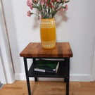 Vintage Metal Frame Side Table with Solid Oak Top