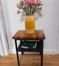 Vintage Metal Frame Side Table with Solid Oak Top