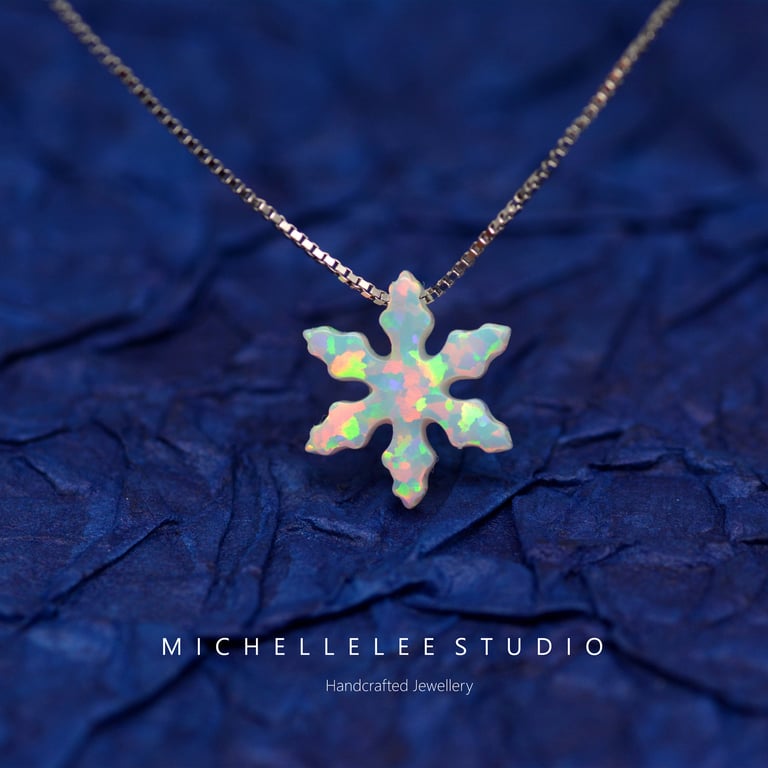 Opal Snowflake Necklace With 925 Sterling Silver Chain