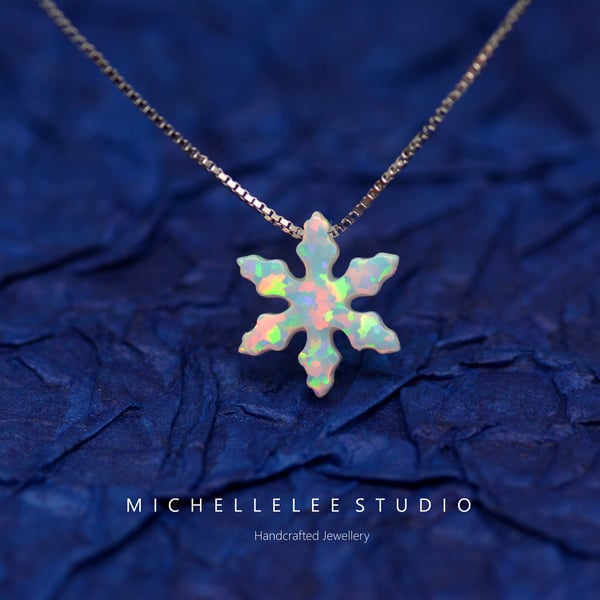 Opal Snowflake Necklace With 925 Sterling Silver Chain
