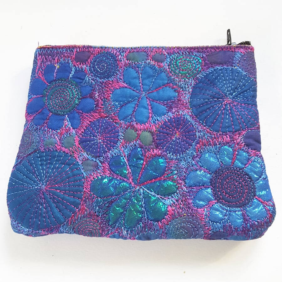 Quilted Free Machine Embroidery Purse in Jewel Like Colours 