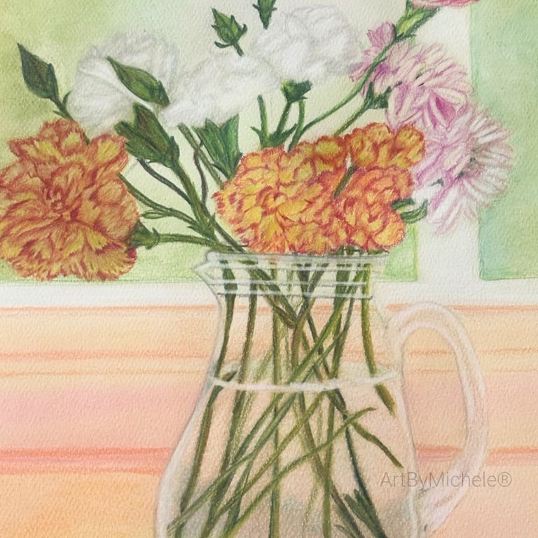 Flowers In Bloom Original Artwork 9x12, Mixed Media