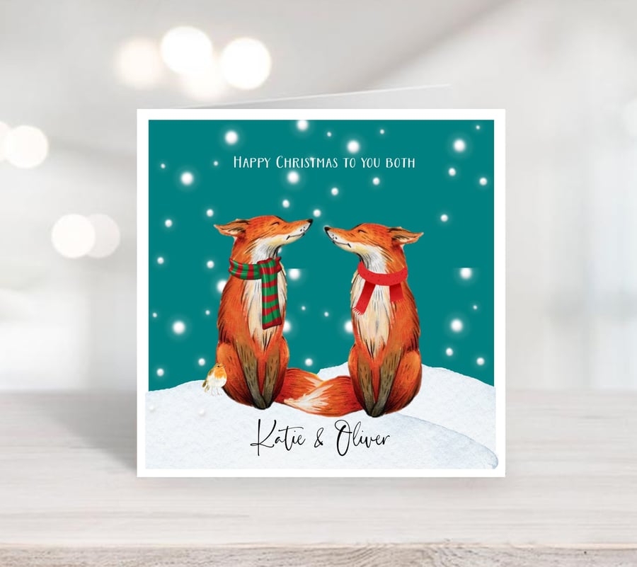 Personalised Fox Couples Christmas Card 