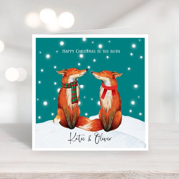 Personalised Fox Couples Christmas Card 