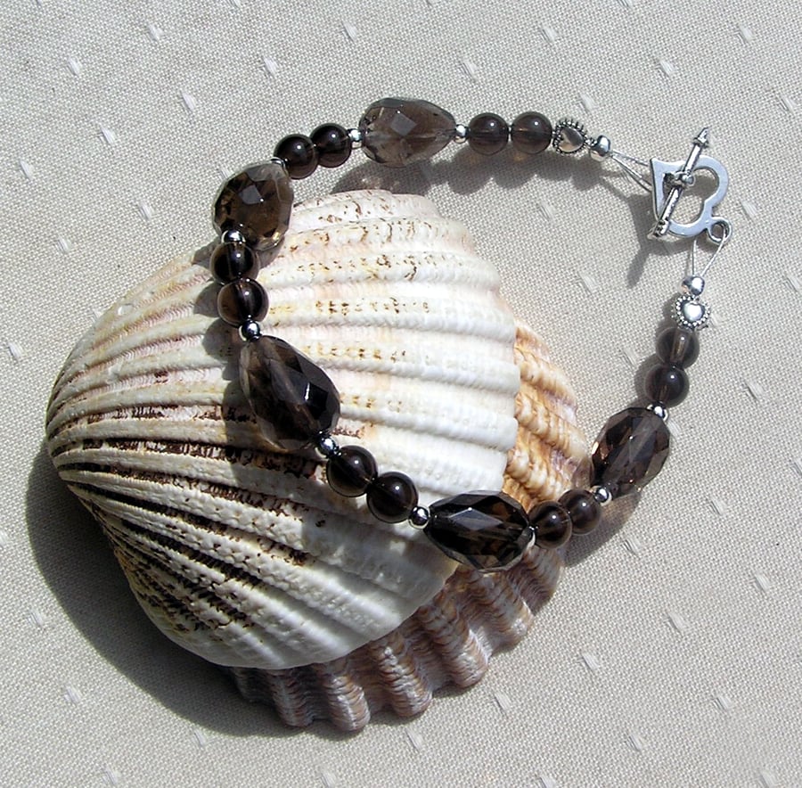 Smoky Quartz Crystal Gemstone Beaded Chakra Bracelet