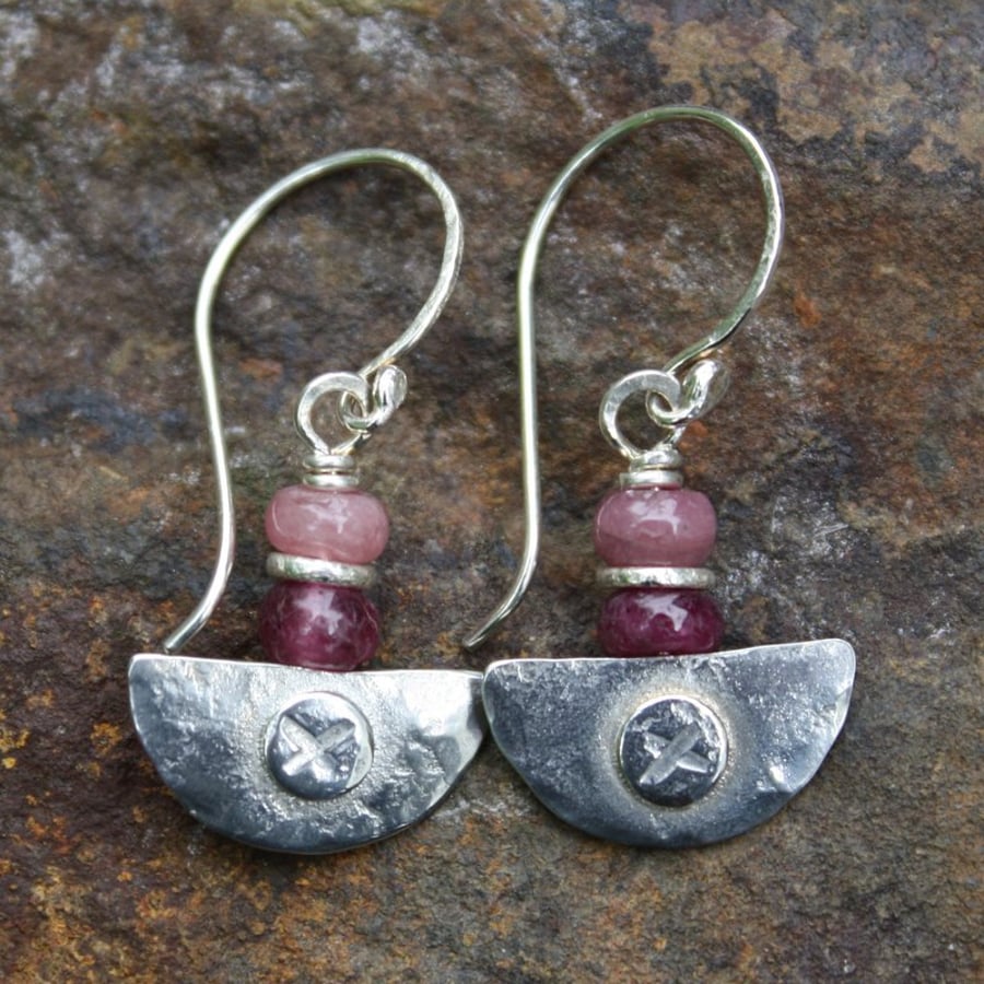 Ulu , handmade silver and pink tourmaline earr... - Folksy