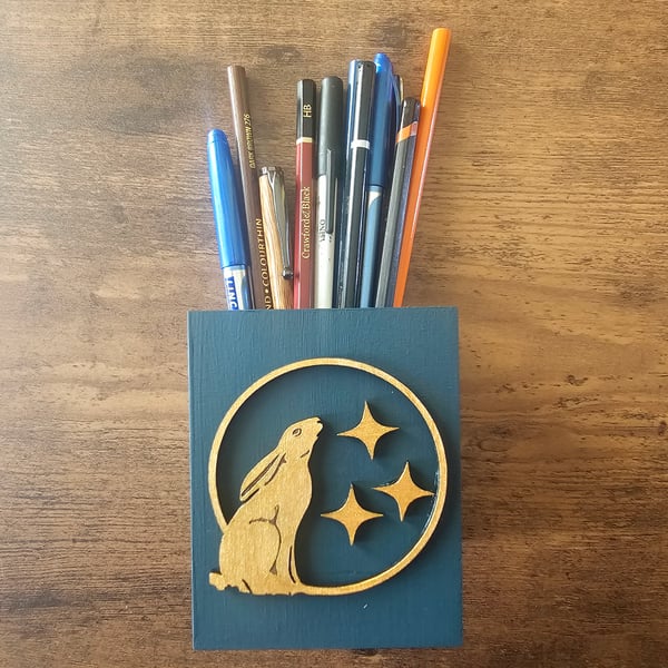 Moongazing Hare handmade pen, brush pot, desk tidy