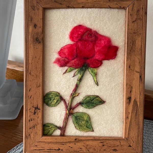 Hand Felted Rose Textile Artwork 