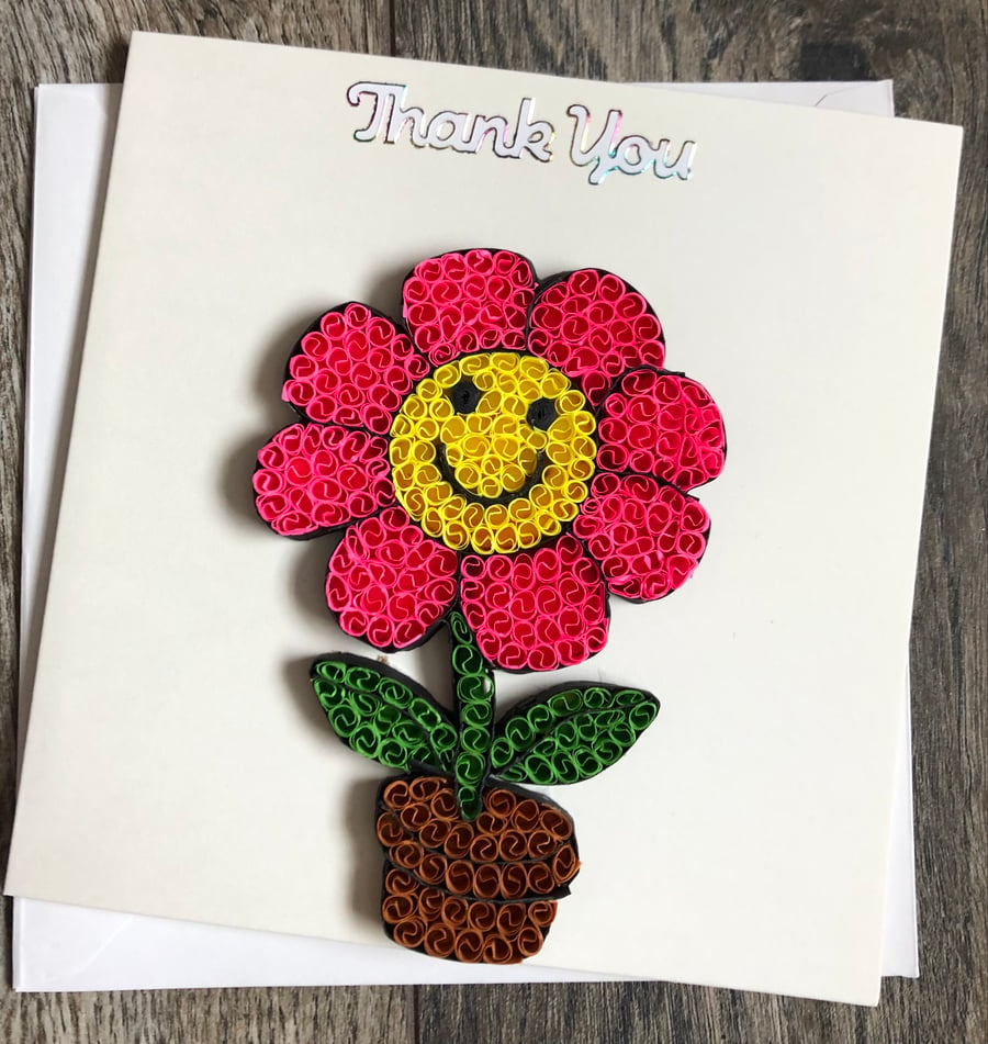 Handmade quilled flower thank you card