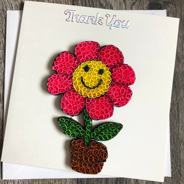 Handmade quilled flower thank you card