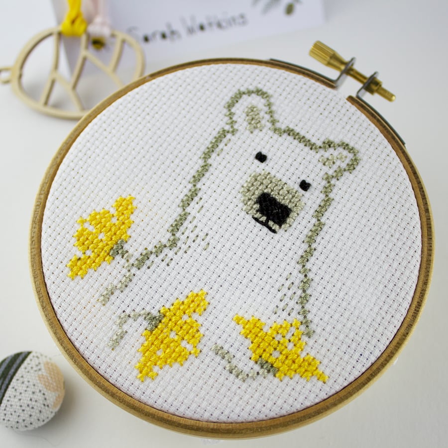 Bear Yellow Flowers Cross Stitch Pattern (PDF download only)