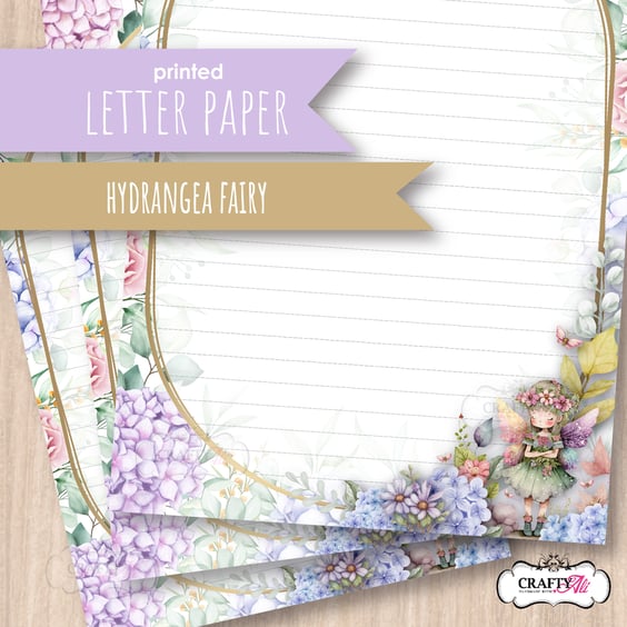 Letter Writing Paper - Cute fairy amongst hydrangea flowers, 10 sheets
