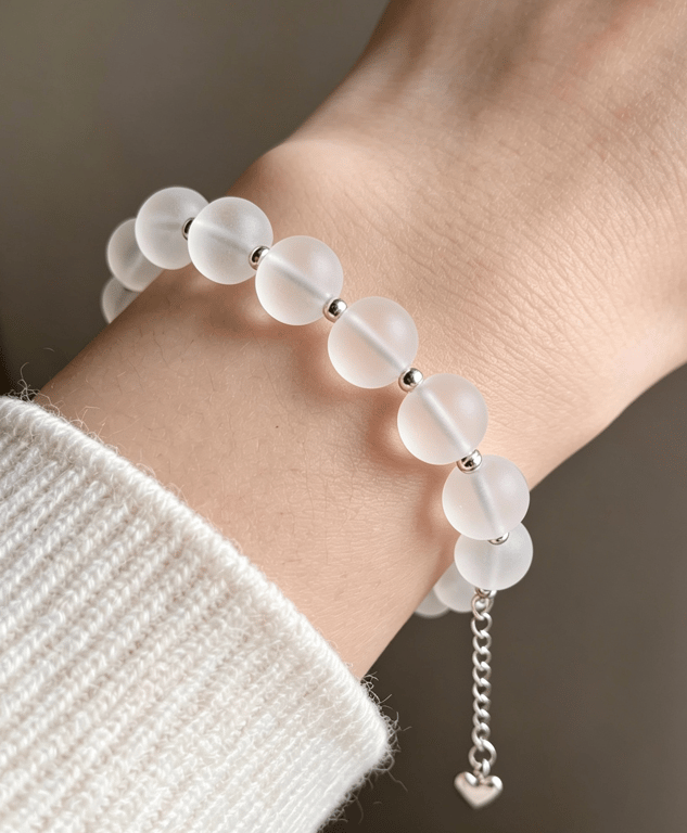 Frosted quartz beaded bracelet, crystal healing gemstone jewelry