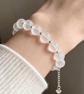Frosted quartz beaded bracelet, crystal healing gemstone jewelry