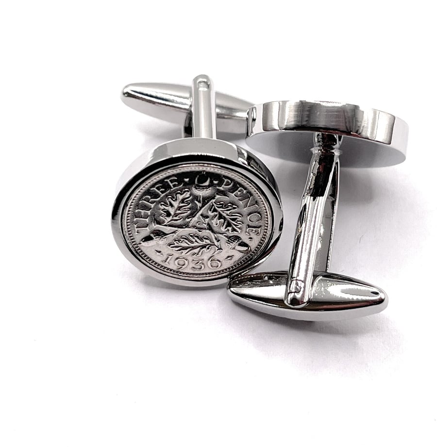 1936 Silver Threepence Cufflinks 90th birthday, 90th birthday gift, 84th gift, 