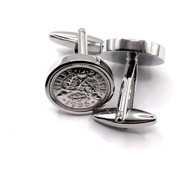 1936 Silver Threepence Cufflinks 90th birthday, 90th birthday gift, 84th gift, 