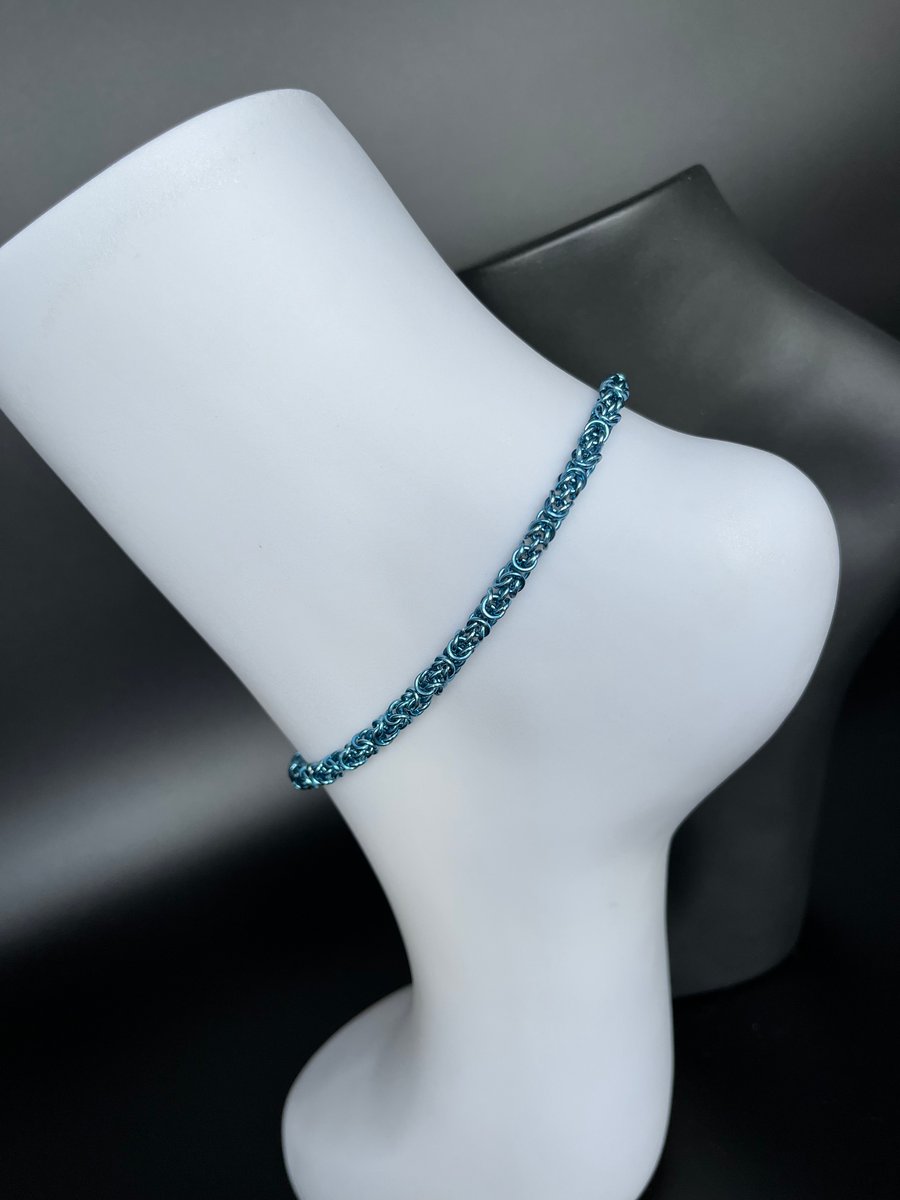 Byzantine weave anklet in light blue
