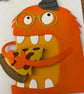 Handmade Monster Birthday Card Pizza Party Design - Image 5