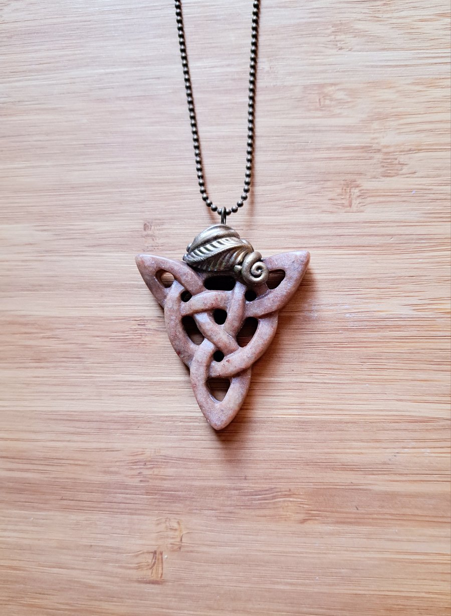 Steatite Triquetra Crystal and Epoxy Clay Amulet Pendant 