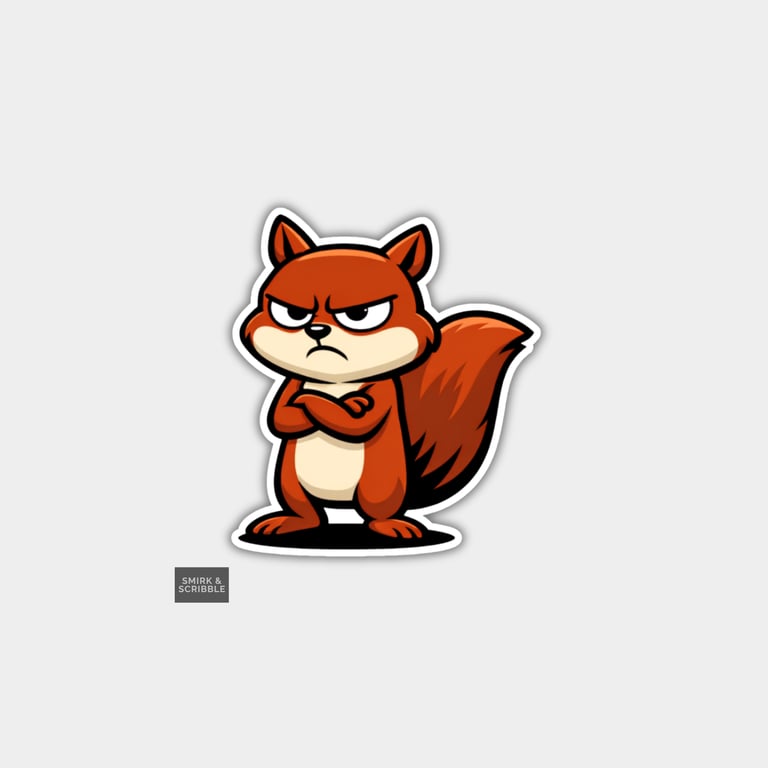 Funny Novelty Vinyl Sticker - Grumpy Squirrel    