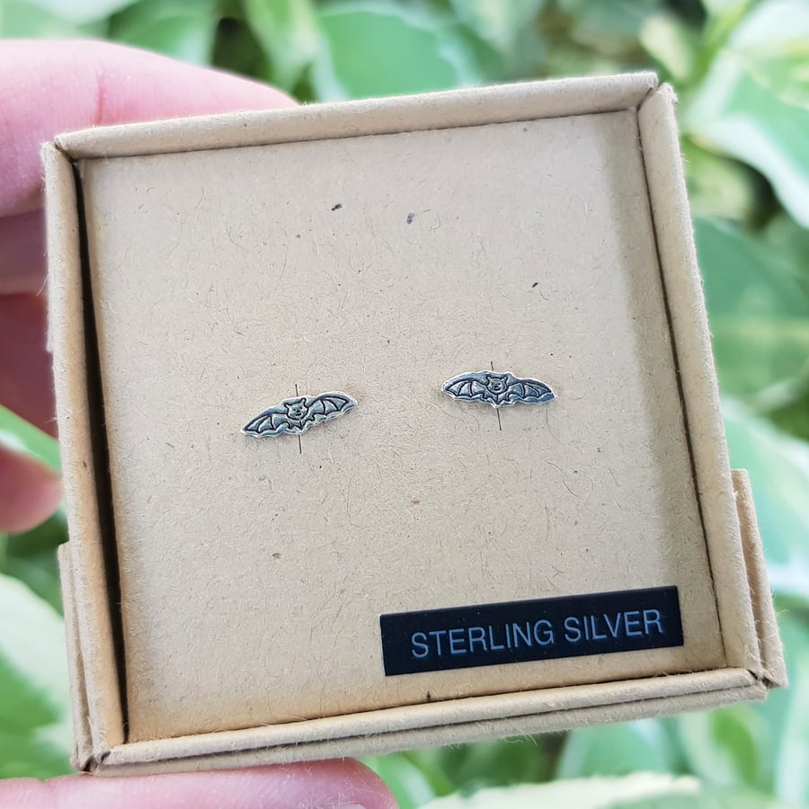 Sterling silver bat stud earrings