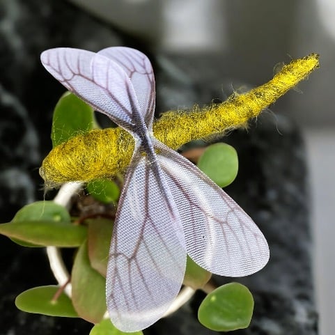 Green Needle felted dragonfly plant stake, house plant decoration, ornament