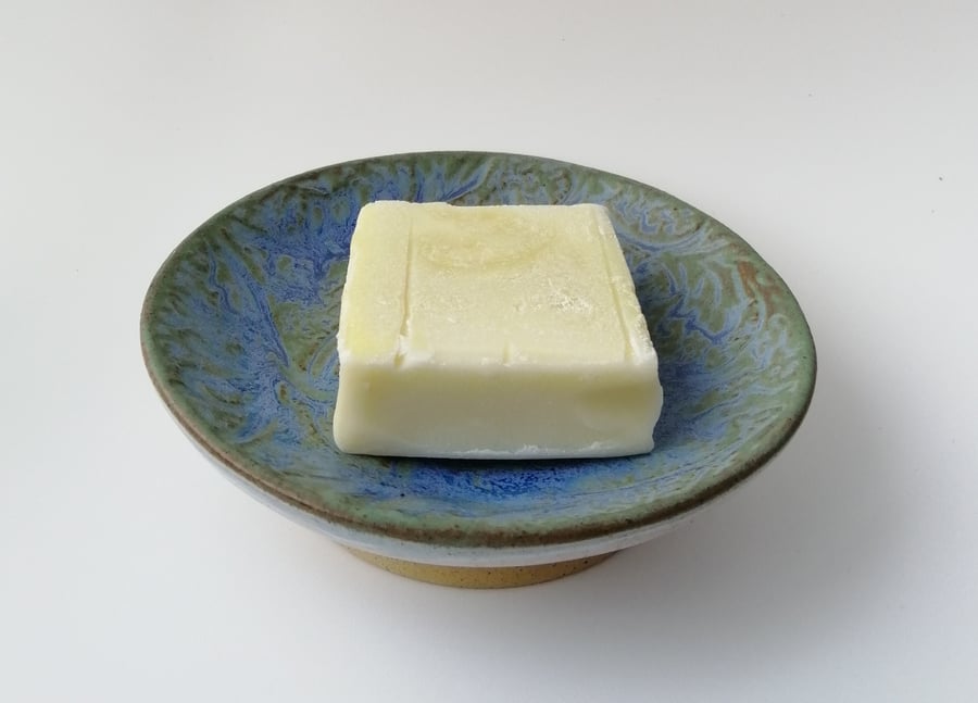 Beautiful handmade ceramic soap dish blue and green
