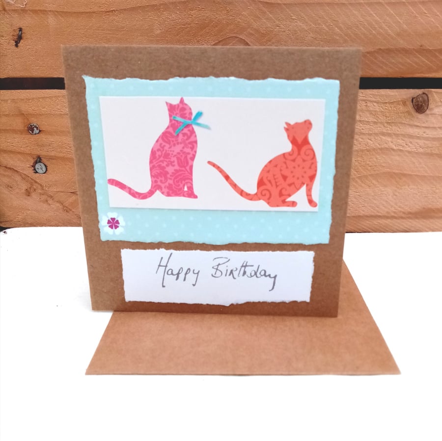 Handmade Birthday Card, Cats