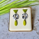 Colour & Monochrome - Metallic GreenTriangles and Tear Drop Earrings