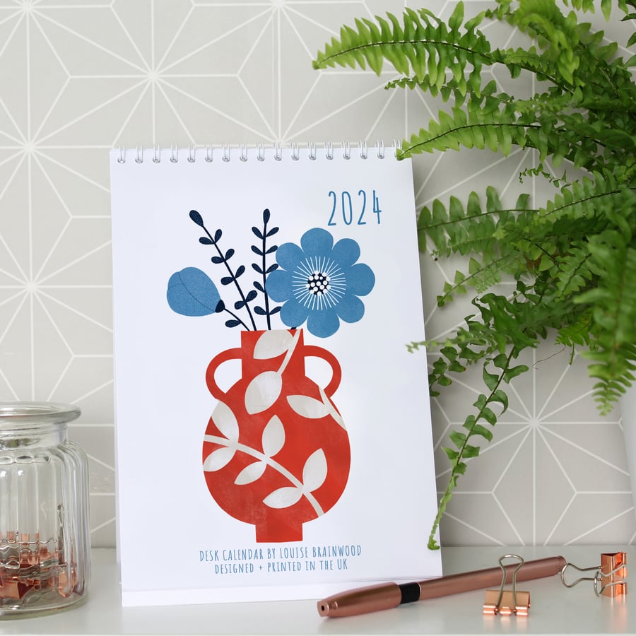 2024 Illustrated Floral Vases Desk Calendar 