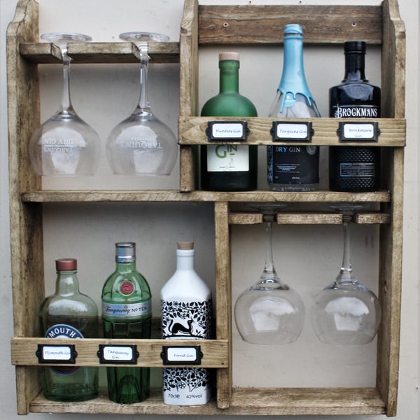 Gin rack, 6 bottles & 4 goblet glasses storage rack 