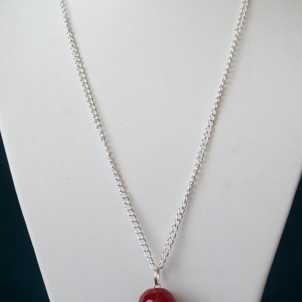 Cherry Red Agate Drop Pendant Necklace - Genuine Gemstone 